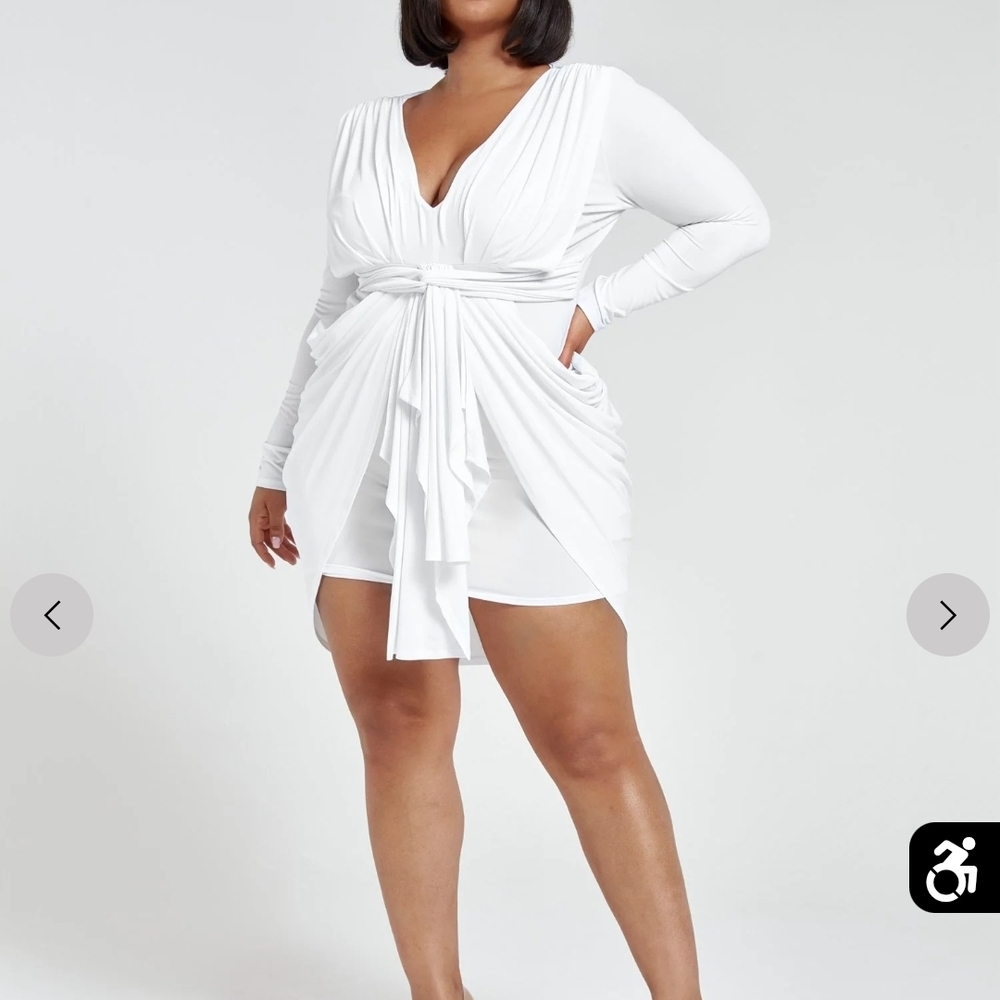 Fashion to Figure White Long Sleeve V-Neck Bodycon Dress